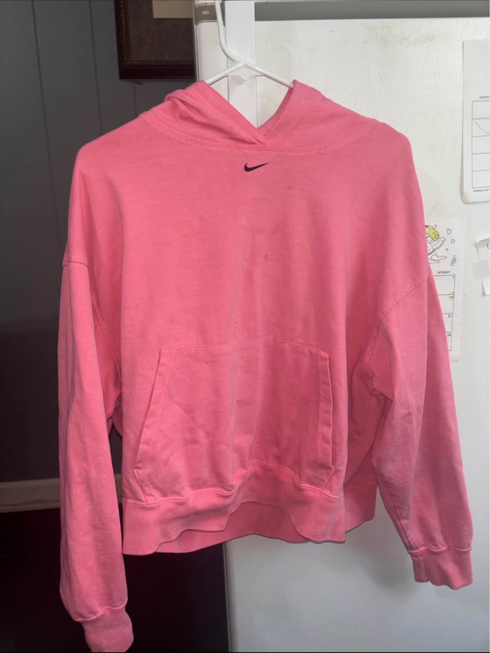 Nike Women's Pink Crewneck Hoodie with Front Pocket